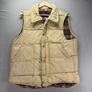 True Vintage 70s Puffer Vest Mens Medium Beige California Imperial Snap Show